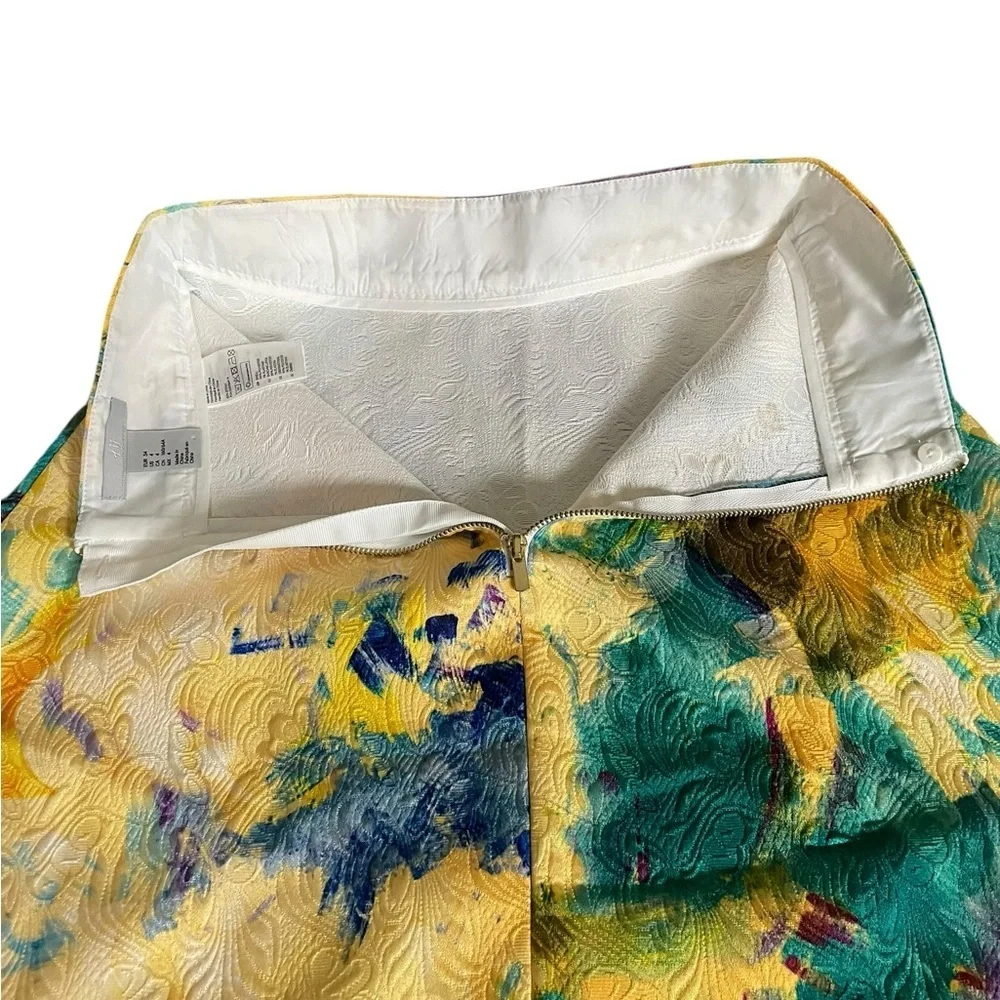 H&M Vibrant Yellow Painted Textured High Waisted A Line Midi Skirt Sz 4​​ - Picture 8 of 13